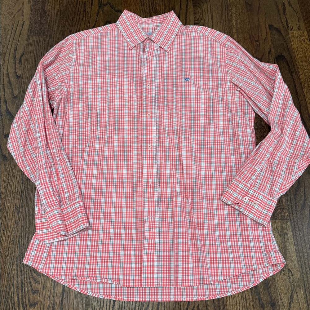 Southern Tide Red and White Plaid Button Down Shirt